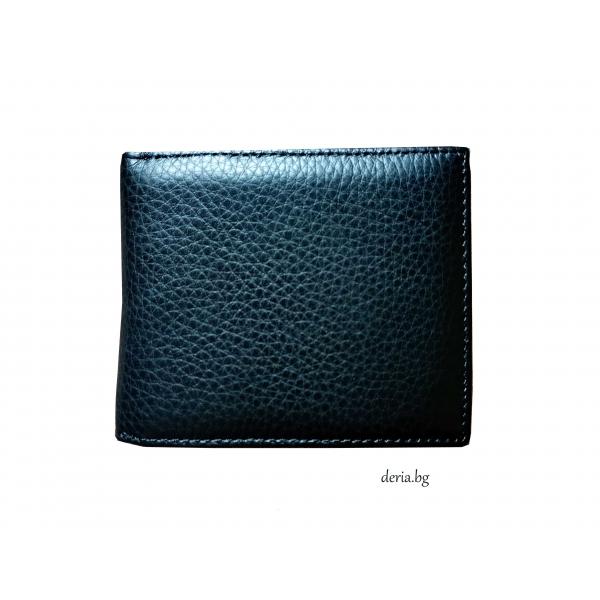 Мъжки кожен портфейл с големи прозрачни отделения за документи-черен
